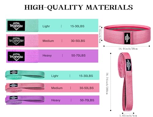 DICYWUDI Fabric Resistance Bands for Working Out, 6Pack Non-Slip Exercise Bands for Women and Men, Fabric Booty Bands for ...