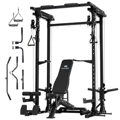 MAJOR FITNESS Drone3 Power Rack, 2500lbs Multi-Function Home Gym Squat Rack with Dual Pulley System, Pull-Up Bar & J-Hook...
