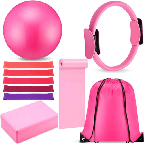 10 Pcs Pilates Ring Set for Women Home Yoga Equipment Accessories Pilates Ring Circle and Ball Workouts Gift Include Ball ...