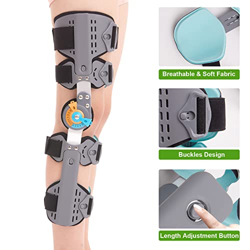 Hinged Knee Brace ROM Post Op Knee Immobilizer Adjustable Knee Immobilizer Support with Side Leg Stabilizers for Men and W...