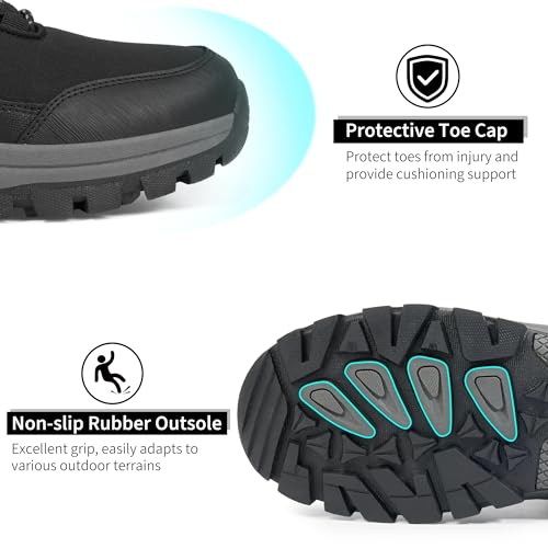 FUDYNMALC Mens Hiking Boots Waterproof: Lightweight Mid Ankle Work Boots Non-Slip Outdoor Shoes for Trekking Walking