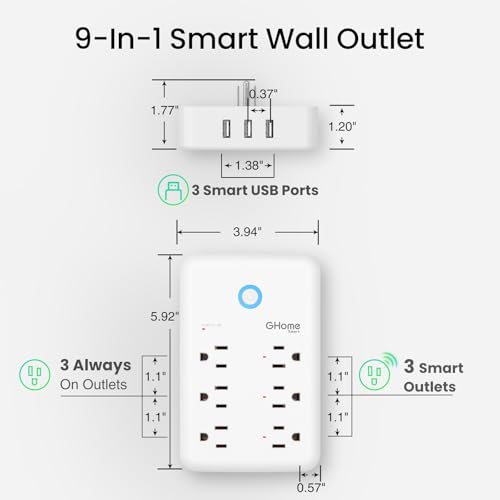 GHome Smart Plug Outlet Extender, USB Wall Charger with 3 Individual Smart Outlets and 3 Smart USB Ports, Works with Alexa...