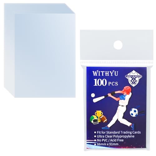 100 Pcs Soft Trading Card Sleeves, Top Loading Sleeves for Standard Cards 2.5" X 3.5"，Ultra-Clear Card Protector for Baseb...