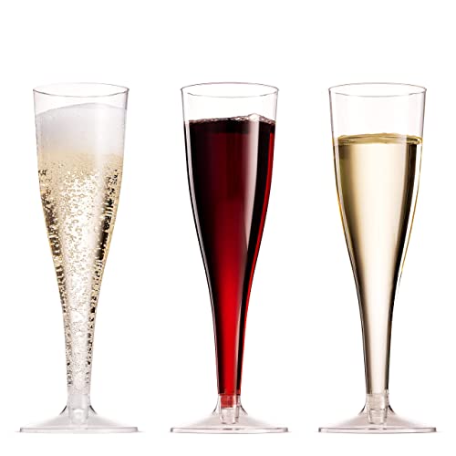 100 Plastic Champagne Flutes - 5 Oz Disposable Clear Champagne Glasses for Parties, Mimosa Bar, Events, Wedding and Shower...