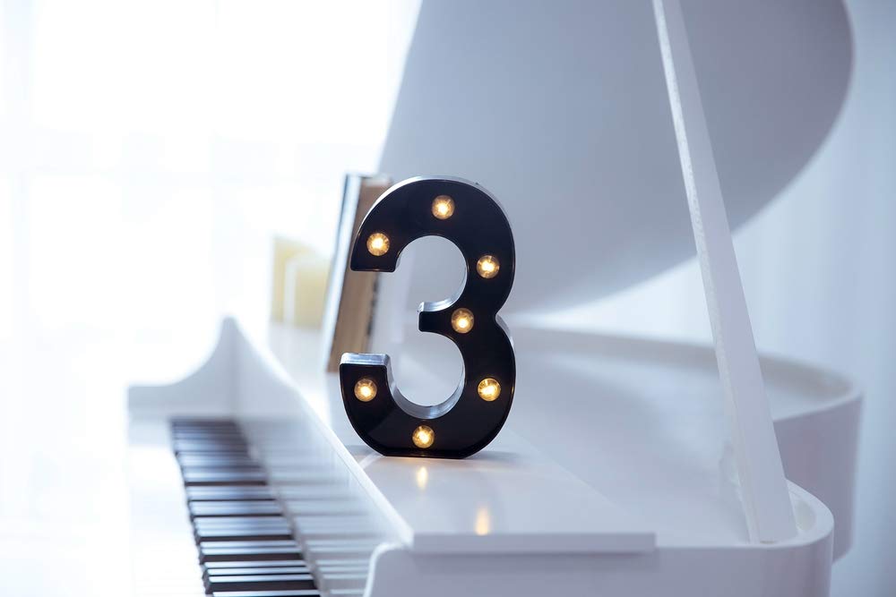 Foaky LED Marquee Number Lights Sign - Battery Powered, Plastic, Black - Night Light for Weddings, Birthdays, Home Bar Decoration