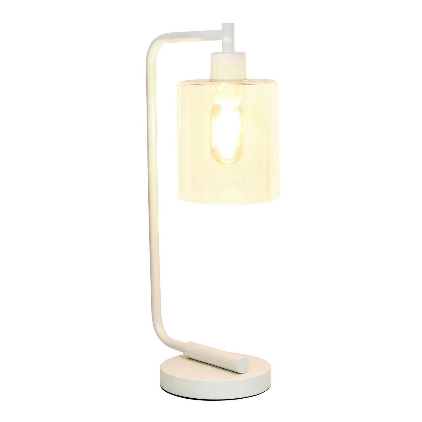 LALIA HOME Modern Iron Desk Lamp, Glass Shade, 9 x 5.75 x 19 inches, White, Model LHD-2003-WH