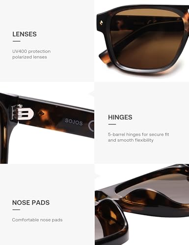 SOJOS Retro Square Polarized Aviator Sunglasses Womens Mens, Trendy Aviators Shades SJ2604