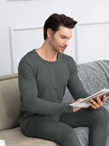 URATOT Men's Thermal Underwear Tops Crewneck Fleece Lined Long Sleeve Shirts for Men Base Layer Cold Weather Winter