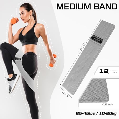 12 Pcs Fabric Resistance Bands for Working Out Booty Workout Stretch Exercise Bands Non Slip for Legs Squat Resistance Loo...