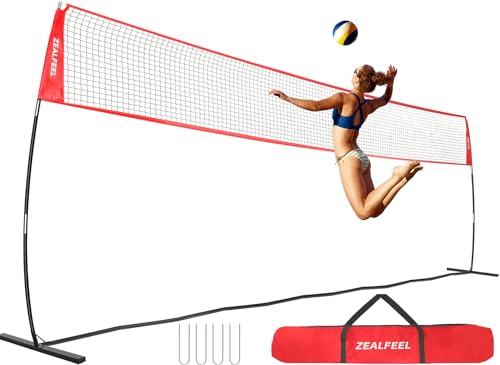 ZEALFEEL Volleyball Net, 12ft/20ft Volleyball Training Net for Backyard Height Adjustable, Portable Freestanding Practice ...