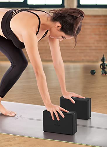 Heathyoga Yoga Blocks 2 Pack with Strap, High Density EVA Foam Yoga Block and Yoga Strap Set to Support and Improve Poses ...