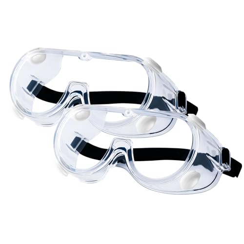 Honmein 2-Pack Safety Goggles, Anti-Fog Lab Goggles, Over Glasses Safety Glasses for Chemistry Lab, Mowing, Woodworking, P...