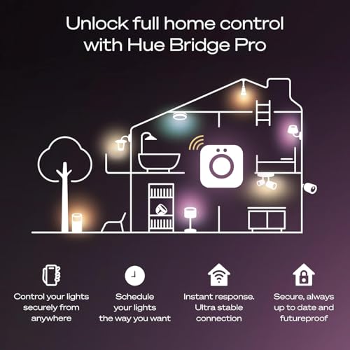 Philips Hue Starter Kit: Bridge Pro + 3 A19 E26 Smart Bulbs + Button, White & Color Ambiance, Smart Light Hub, Works with Apple Home, Alexa, Google, Samsung SmartThings
