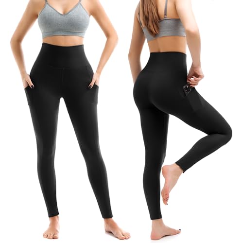 Leafigure 2 Pack Leggings with Pockets for Women, High Waisted Soft Leggings for Yoga Gym