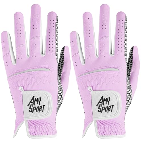 Amy Sport All Weather Grip Golf Gloves Women Value 2 Pack for Left Right Handed Golfer, Upgraded Anti Slip & Comfortable G...