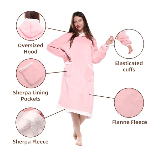 Yosamio Hooded Blanket Wearable Super Soft Flannel & Sherpa, Oversized Fleece Hoodie Blanket, Cozy Wearable Blanket