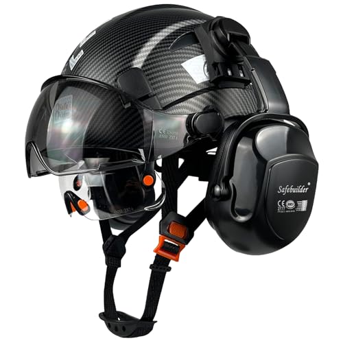 SAFEBUILDER Industrial Safety Helmet with Visor Ear Muffs Hard Hat with Visor Vented Hardhats Construction Work Head Prote...