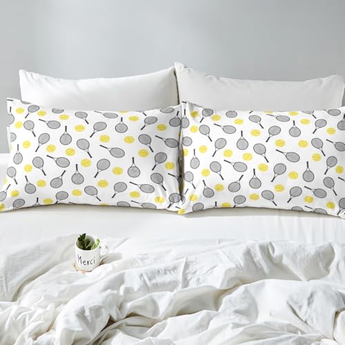 Erosebridal Tennis Racket Queen Sheet Sets 4pcs, Kids Ball Games Microfiber Bed Sheets Set for Boys Girls Tennis Lover, Si...