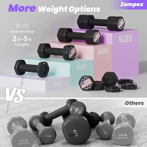 Zempox Adjustable Dumbbell Set of 2, 4 in 1 Hand Weights for Women at Home, 5 lb Weights Dumbbells set of 2, Each 2lb 3lb ...