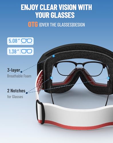Innerking Ski/Snowboard Goggles OTG for Men Women & Youth - Over Glasses Snow Sports Goggles Anti Fog 100% UV400 Protection