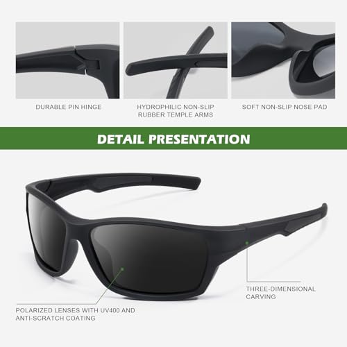 Fanshen Polarized Sunglasses for Men Women, Wrap Around Sunglasses for Mens Womens Cycling Running UV Protection