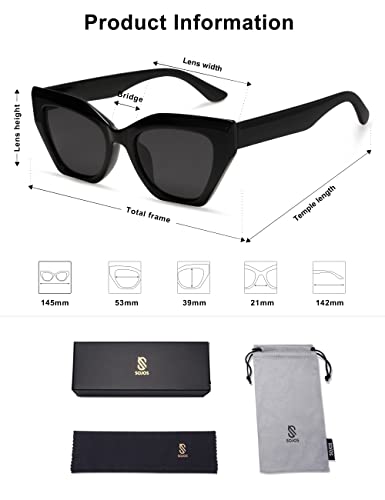 SOJOS Square Cat Eye Polarized Sunglasses for Women Retro Classic Vintage Trendy Cateye Shades Sunnies Gafas de sole SJ2235