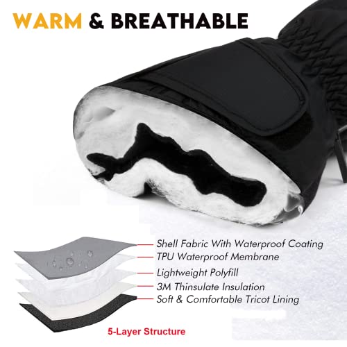 HIGHLOONG Women Ski Gloves, Winter Warmest Waterproof and Breathable Snow Gloves with Free Balaclava for Snowboard, Snowmo...
