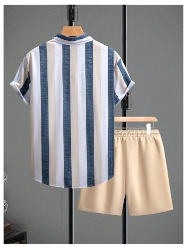 OYOANGLE Men's 2 Piece Outfits Beach Matching Sets Summer Short Sleece Shirt and Shorts Vacation Outfits