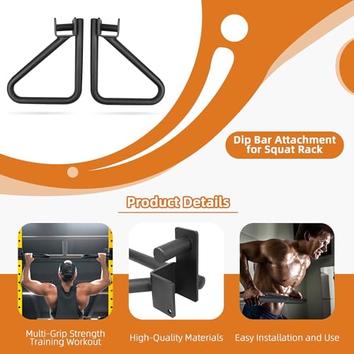 Dual Grip Dip Bars Attachment for 2x2 Power Rack & Squat Rack, Heavy Duty Pair for Pull Ups, Push Ups, Triceps & Chest Wor...