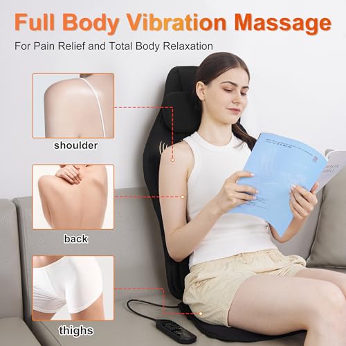 comrelax Vibration Back Massager with Heat for Chair, Massage Chair Pad with Waist Cooling & Neck Support, Seat Massager f...