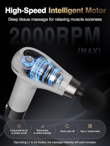 cotsoco Massage Gun with Upgraded Extension Handle, Percussion Deep Tissue Back Massager with 4 Massage Heads & 6 Speed Le...