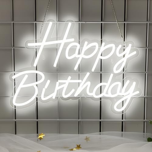 Happy Birthday Neon Sign for Backdrop, LED Happy Birthday Light Up Sign, USB Powered Dimmable Neon Light for Birthday Part...