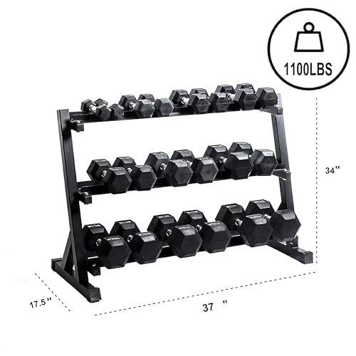 JDGG Dumbbell Rack Adjustable 3-Tier Weight Stand for Home Gym, 1100LB Capacity Heavy Duty Weight Storage Rack for Dumbbel...