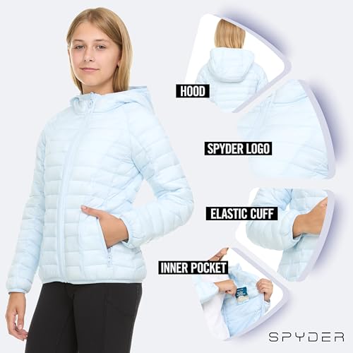 Spyder Girls Puffer Jacket with Hood Packable, Girls Winter Coats, Lightweight Ski Snow Outerwear