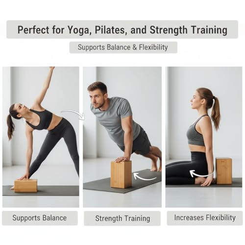SUPVOX Natural Bamboo Block: High Density Yoga Brick for Stability & Support - Non-Slip Yoga Prop for Stretching and Align...