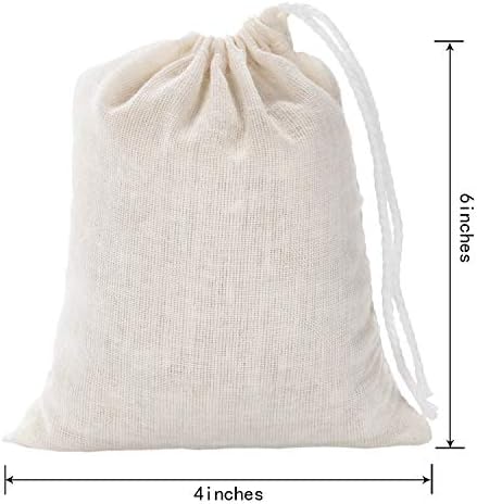 Tatuo 50 Pieces 4 x 6 Inches Muslin Cotton Drawstring Bags Canvas Linen Sachet Bag Reusable Empty Gift Pouch for Party Home Supplies