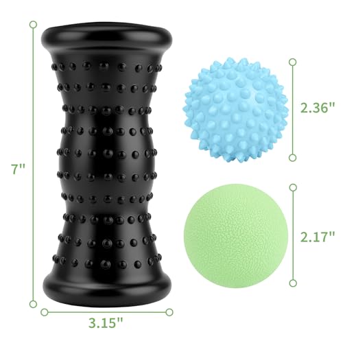 Maliton Massage Ball & Foot Roller - 3-in-1 Set with Spiky Ball, Lacrosse Ball, Massage Roller - Plantar Fasciitis Relief ...