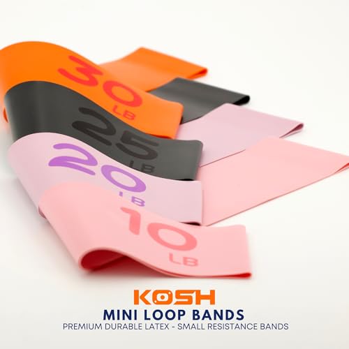 Kosh Resistance Exercise Bands – Set of 4 Natural Latex Loop Bands for Workout, Stretching, Physical Therapy – Includes Me...