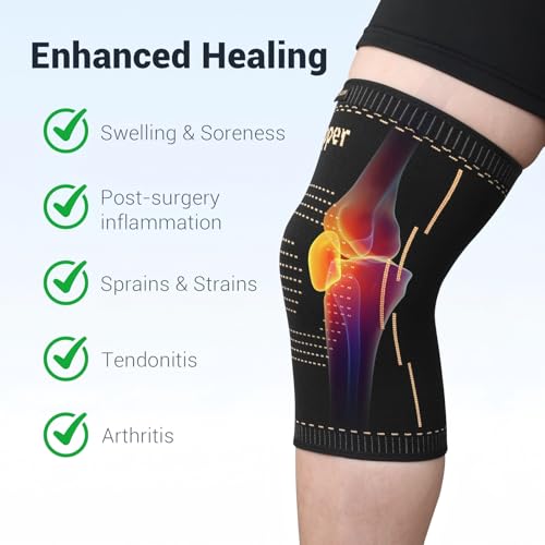 Janustar Copper Knee Braces for Men & Women – Knee Compression Sleeves for Pain Relief, Arthritis, Sports and Recovery