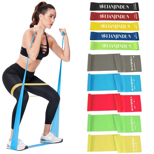 Professional 5 Pcs Long Resistance Bands and 5 Pcs Loop Bands. Latex-Free, Work Out Bands, Stretch Bands for Working Out W...