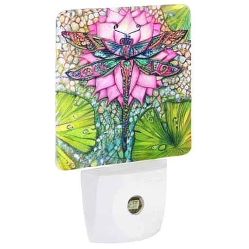 Dragonfly Night Light Plug In Led Lamp Night Lights For Bedroom Lotus Nightlight Decor For Kids Room Hallway Stairs Dimmable With Auto Sensor Adjustable Brightness Auto On/Off Dragonfly Gift For Women