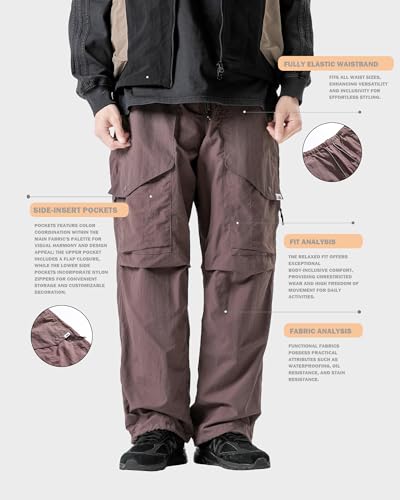 BLACKARMADA Parachute Cargo Pants Men Women–Lightweight&Fleece Lined Quick Dry Joggers Drawstring Tactical Pants for Hiking