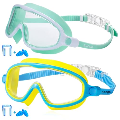 Seago Kids Goggles for Swimming 2 Pack No Leaking Outer Eye Fit with Wide View Anti-Fog UV Protection Crystal Clear Watert...