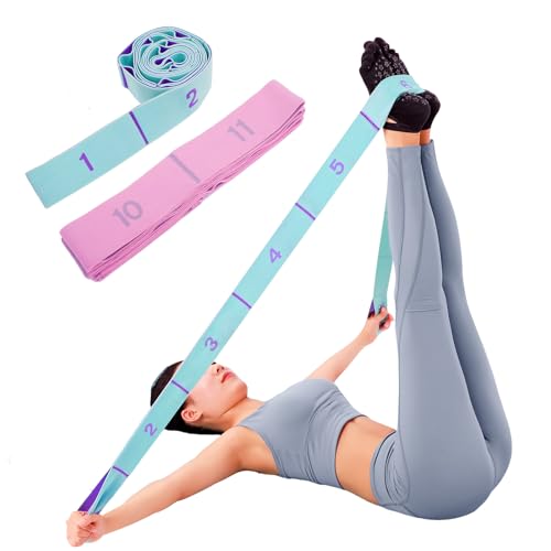 2-Pack Yoga Straps with 11 Loops - Adjustable Elastic Stretching Bands for Pilates, Dance, Ballet Gymnastics & Physical Th...