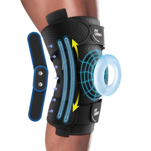 Fit Geno Hinged Knee Brace for Meniscus Tear: Adjustable Support for Knee Pain w/Built-in Side Stabilizers & Removable Met...