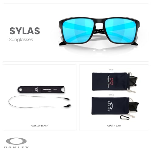 Oakley Sylas OO9448 Rectangle Sunglasses for Men+ Bundle Accessory Leash Kit, Microfiber Pouch