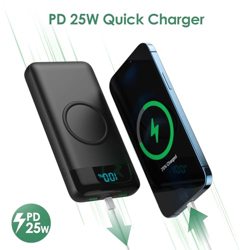 Wireless Portable Charger 30,800mAh,15W Wireless Charging USB C Power Bank,25W PD QC 4.0 Fast Charging 4 Outputs Travel Es...