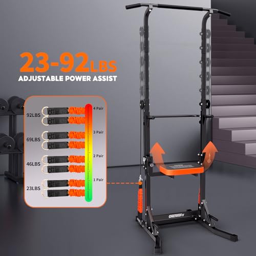 ONETWOFIT Power Tower Pull Up Bar Station Assistive Trainer, Multi-Function Adjustable Height Dip Station for Home Gym Wor...