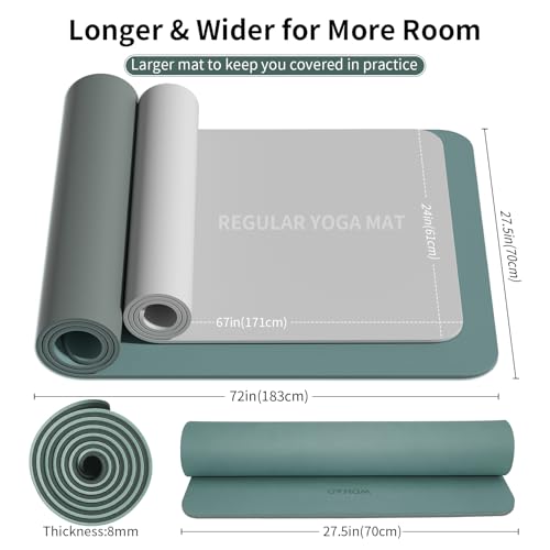 WOHAO Extra Thick 8mm Yoga Mat, 72"x28" Non Slip Exercise Mat, Reversible 2-Sided Dual Color Premium POE Material, with Ca...