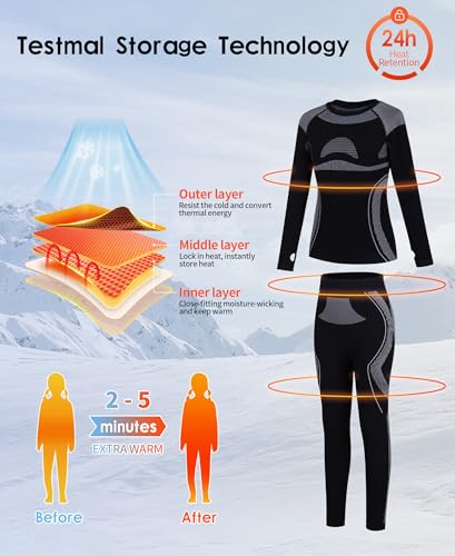 beautyin Seamless Thermal Underwear for Kids Athletic Long Base Layer Girls Boys Top Bottom Set with Thumbhole